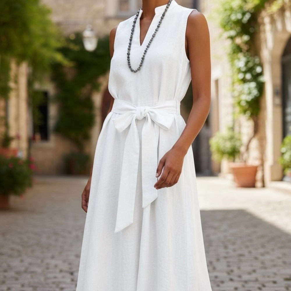 Anne Klein White Linen Casual Dress